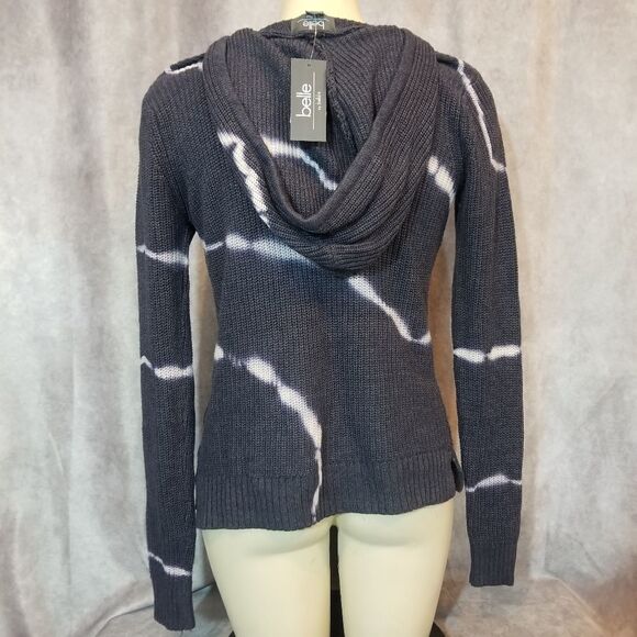 SWEATER SALE 3/$30 Belle Navy & White Tie Dye Knit Hoodie Sz Small - Picture 3 of 5